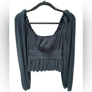 NWT ASTR The Label Teal Plisse Long Sleeve Teal Blouse